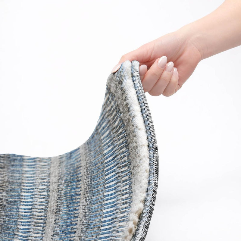 8' X 10' Blue And Denim Blue Striped Shag Washable Area Rug With UV Protection