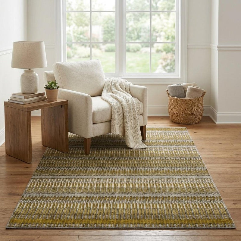 5' X 8' Coffee And Brown Striped Shag Washable Area Rug With UV Protection