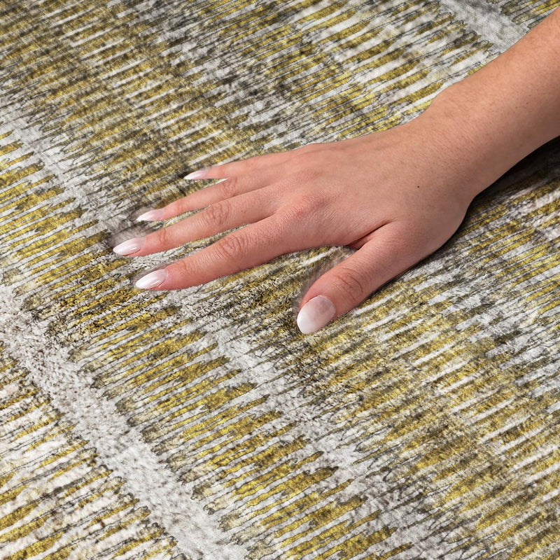5' X 8' Coffee And Brown Striped Shag Washable Area Rug With UV Protection