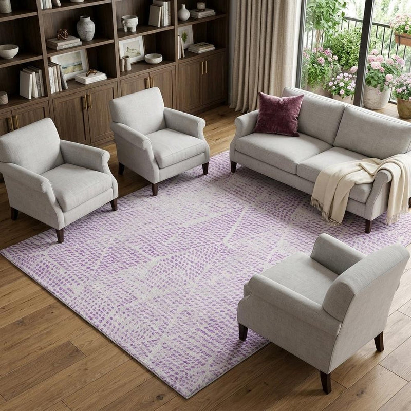 10' X 14' Purple And Ivory Geometric Shag Washable Area Rug With UV Protection