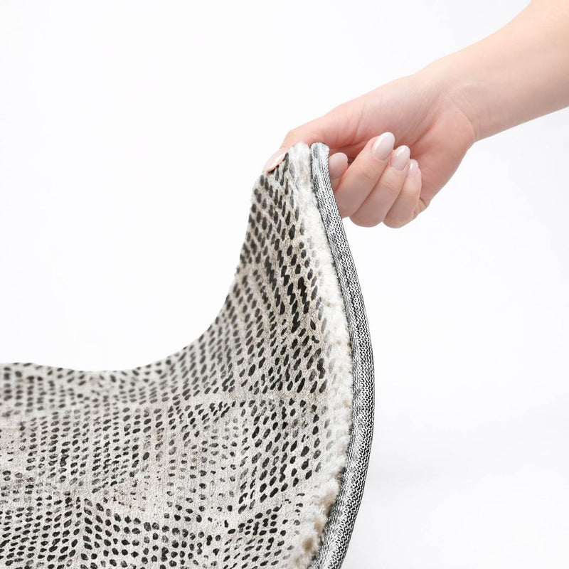 8' Pewter And Charcoal Geometric Shag Washable Round Rug With UV Protection