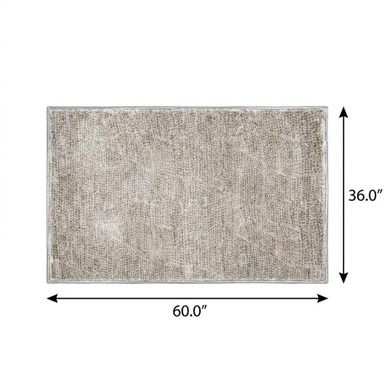 3' X 5' Silver And Ivory Geometric Shag Washable Area Rug With UV Protection
