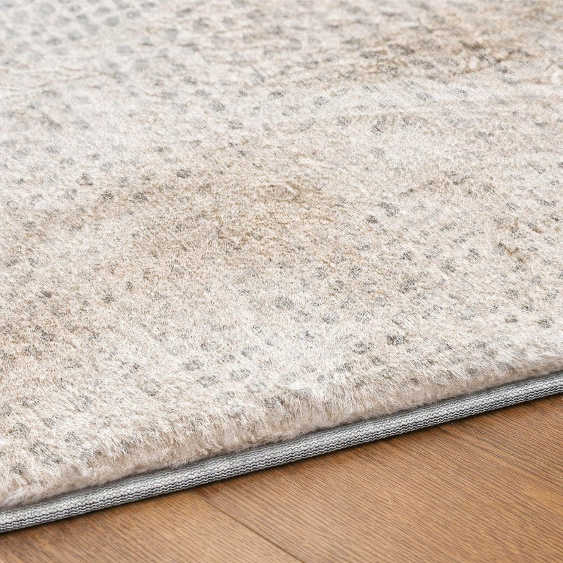 3' X 5' Silver And Ivory Geometric Shag Washable Area Rug With UV Protection