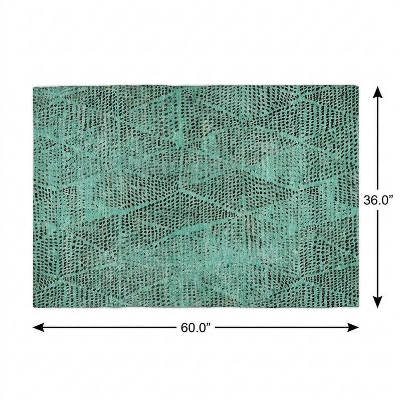 3' X 5' Teal And Charcoal Geometric Shag Washable Area Rug With UV Protection