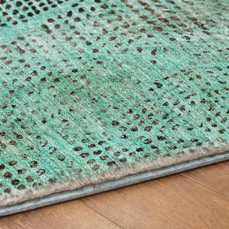 3' X 5' Teal And Charcoal Geometric Shag Washable Area Rug With UV Protection