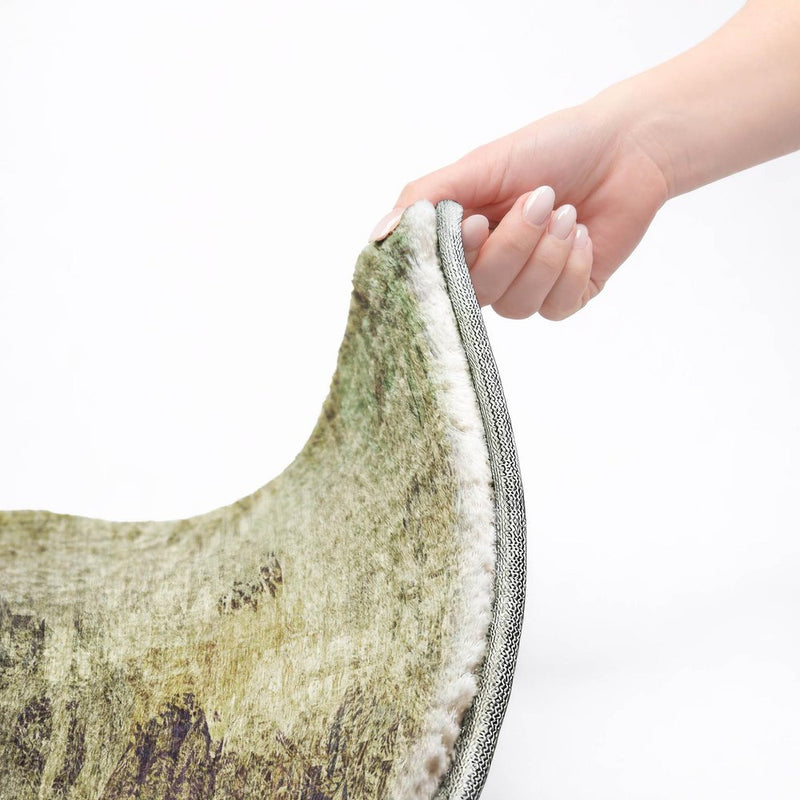 3' X 5' Beige And Green Abstract Shag Washable Area Rug With UV Protection