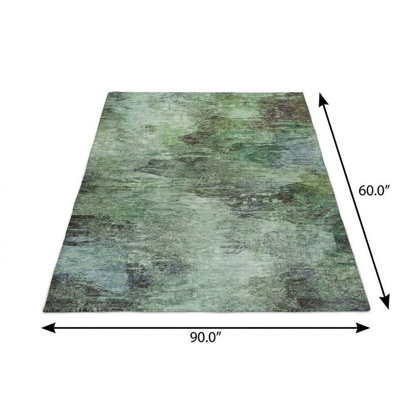 5' X 8' Green And Brown Abstract Shag Washable Area Rug With UV Protection