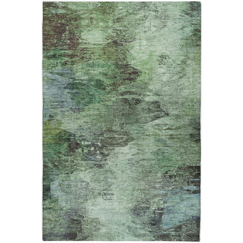 5' X 8' Green And Brown Abstract Shag Washable Area Rug With UV Protection