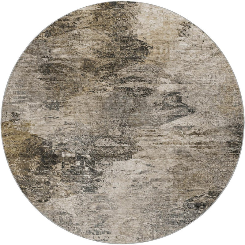 8' Taupe And Beige Abstract Shag Washable Round Rug With UV Protection