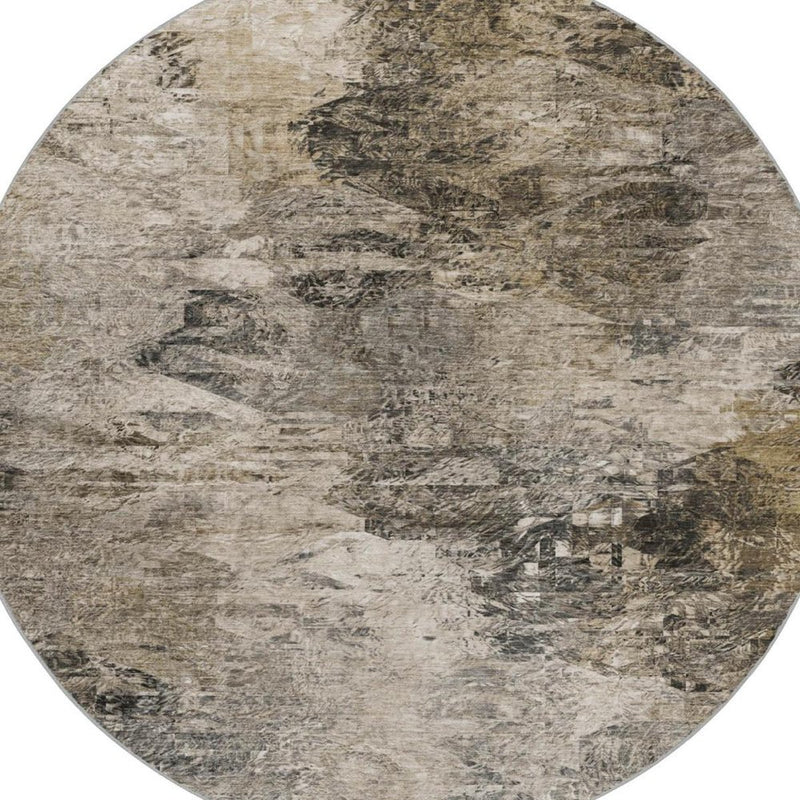 8' Taupe And Beige Abstract Shag Washable Round Rug With UV Protection