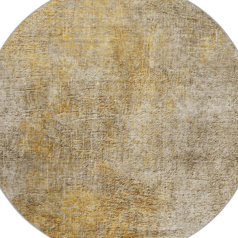 8' Beige And Taupe Abstract Shag Washable Round Rug With UV Protection