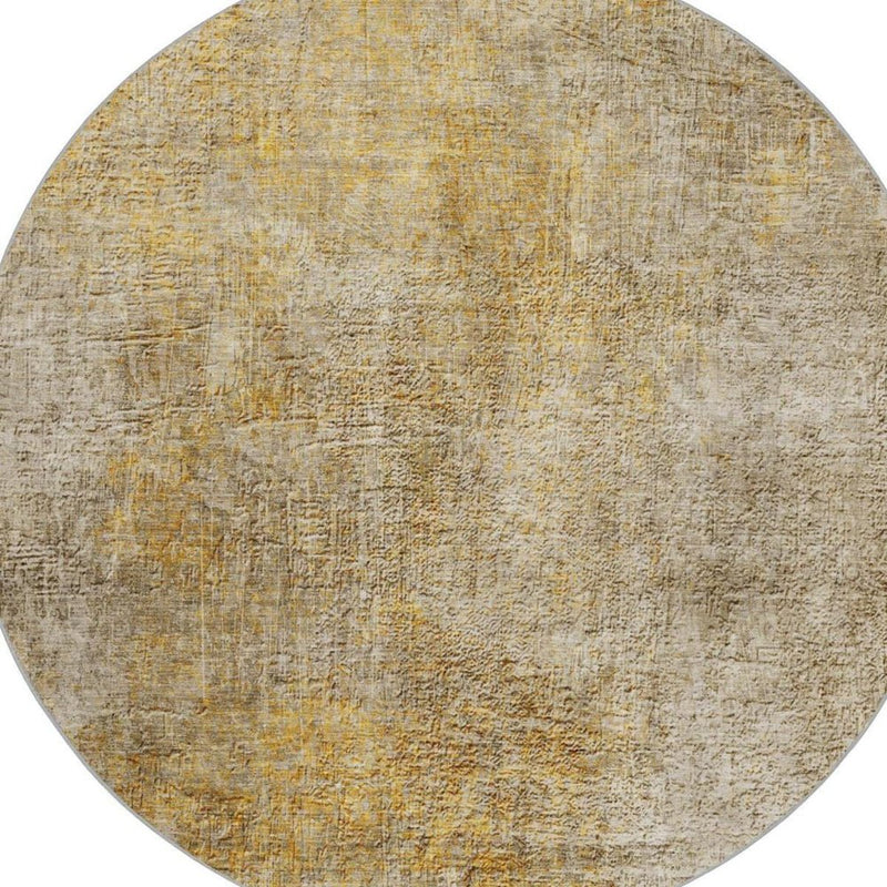 8' Beige And Taupe Abstract Shag Washable Round Rug With UV Protection