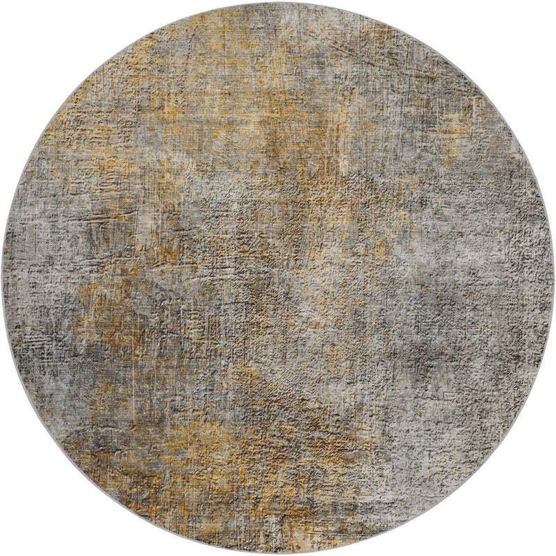 8' Gray And Silver Abstract Shag Washable Round Rug With UV Protection