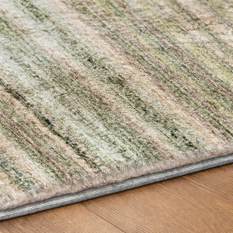 5' X 8' Sage And Mint Green Striped Shag Washable Area Rug With UV Protection