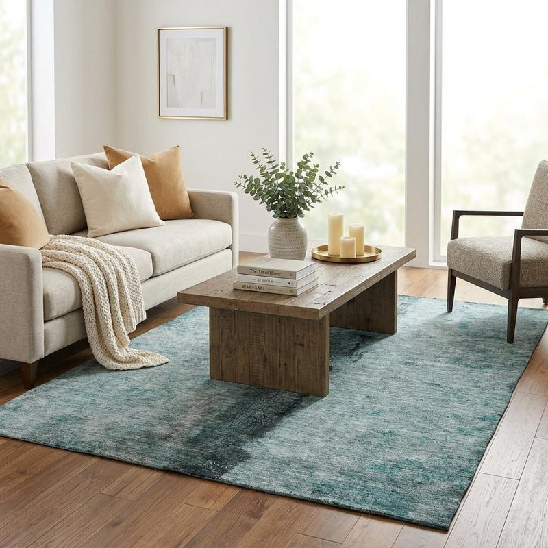 5' X 8' Teal And Aqua Abstract Shag Washable Area Rug With UV Protection
