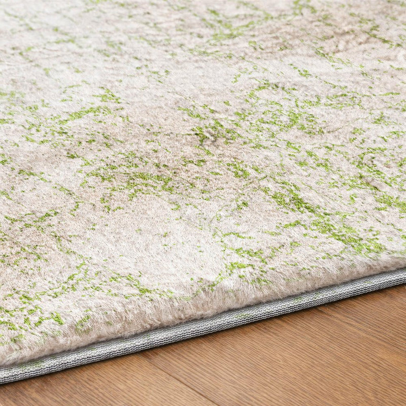 3' X 5' Green And Ivory Abstract Shag Washable Area Rug With UV Protection