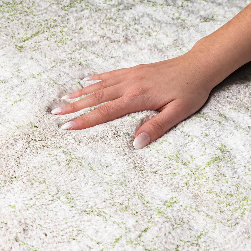 10' X 14' Green And Ivory Abstract Shag Washable Area Rug With UV Protection