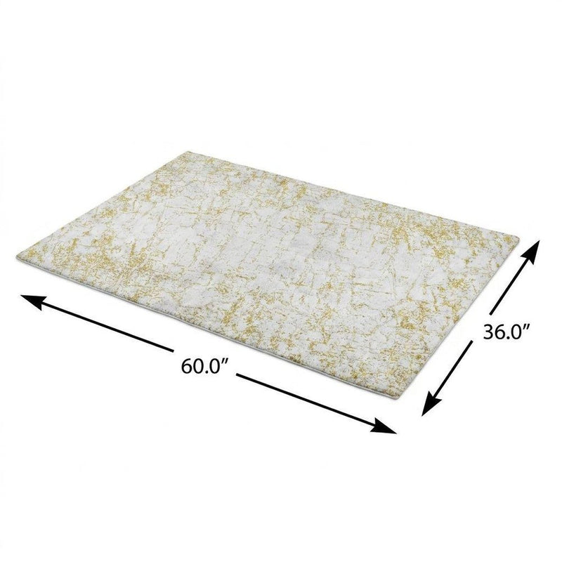 3' X 5' Gold And Ivory Abstract Shag Washable Area Rug With UV Protection