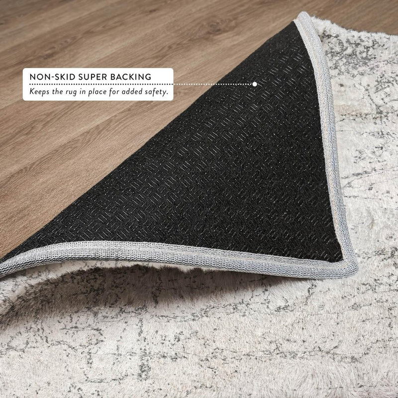 3' X 5' Gray And Ivory Abstract Shag Washable Area Rug With UV Protection