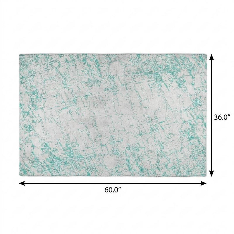 3' X 5' Teal And Ivory Abstract Shag Washable Area Rug With UV Protection