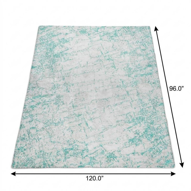 8' X 10' Teal And Ivory Abstract Shag Washable Area Rug With UV Protection