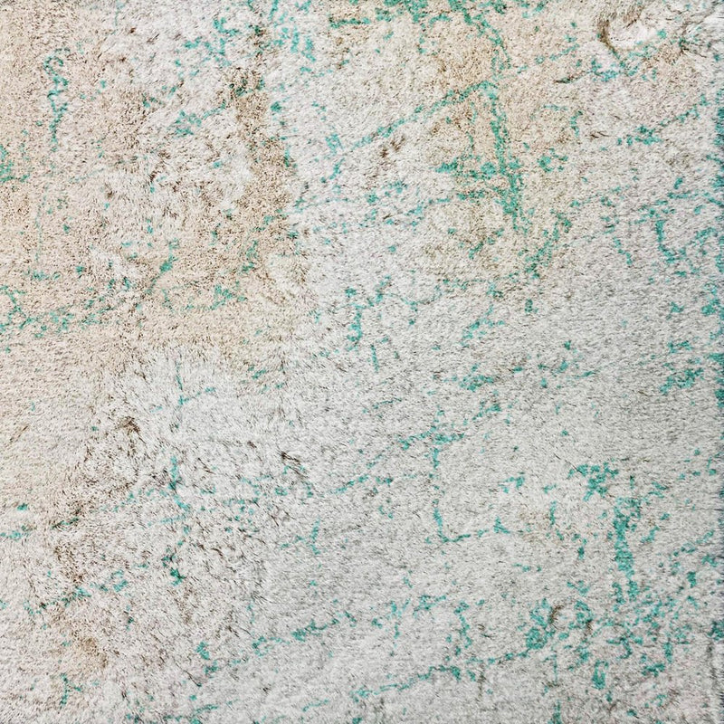 9' X 12' Teal And Ivory Abstract Shag Washable Area Rug With UV Protection