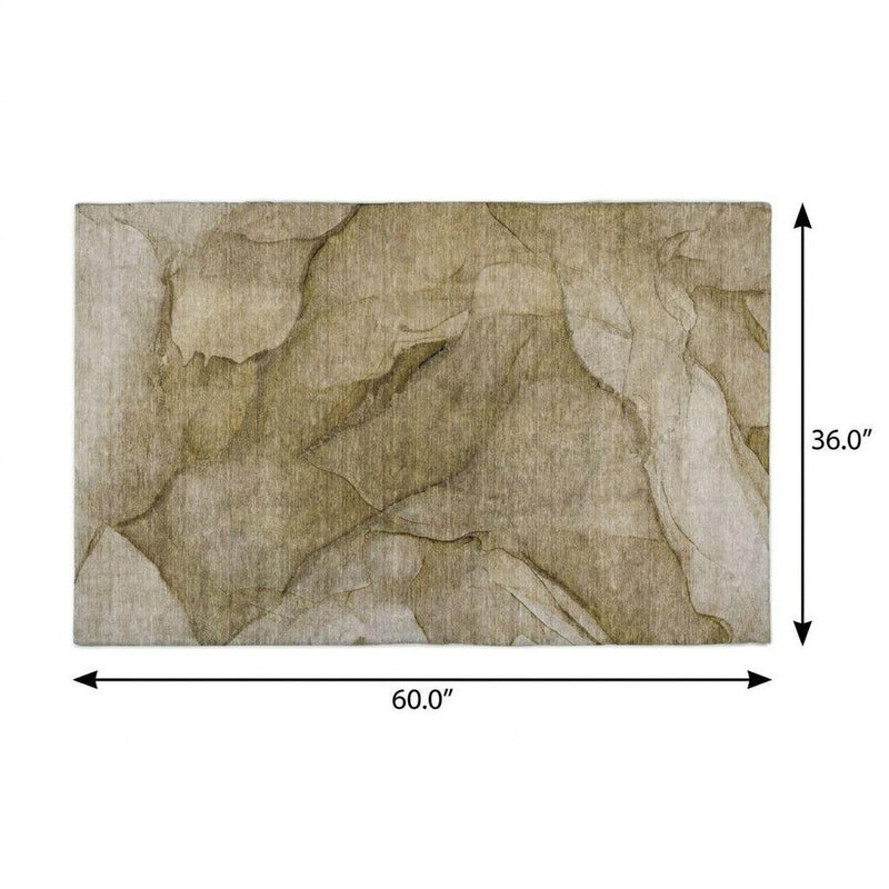 3' X 5' Brown And Beige Abstract Shag Washable Area Rug With UV Protection