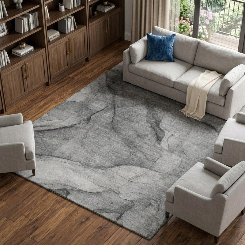 8' X 10' Gray And Silver Abstract Shag Washable Area Rug With UV Protection