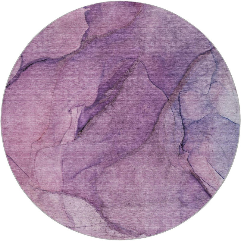 8' Purple And Lilac Abstract Shag Washable Round Rug With UV Protection