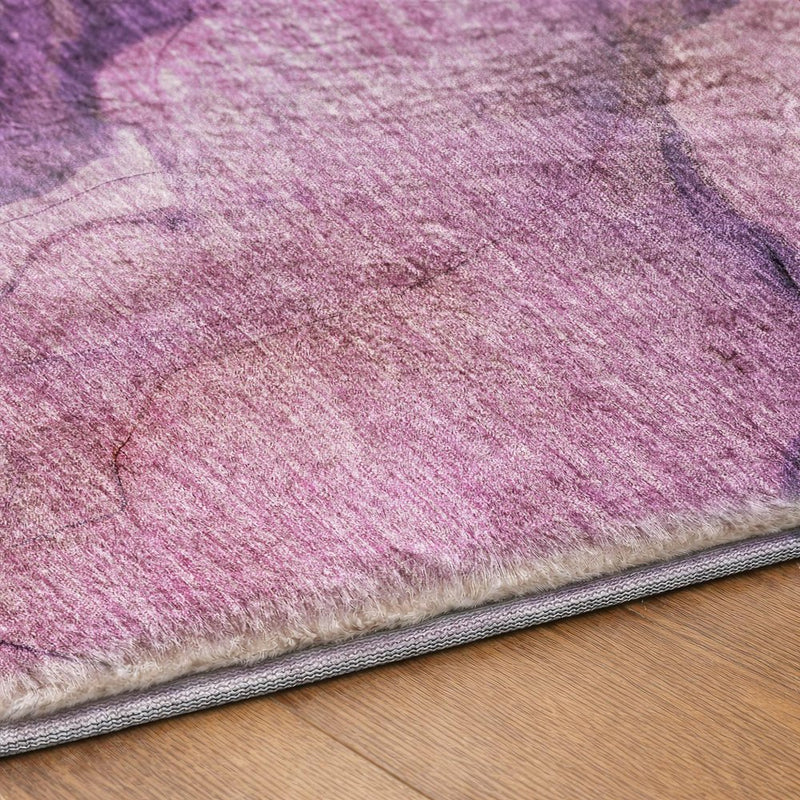 8' Purple And Lilac Abstract Shag Washable Round Rug With UV Protection