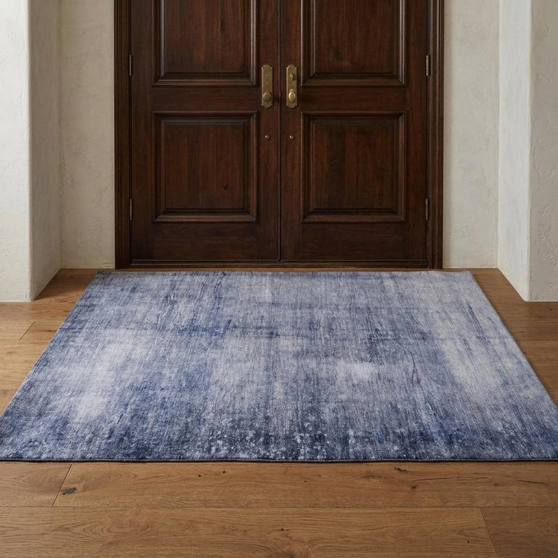 3' X 5' Navy Blue And Blue Abstract Shag Washable Area Rug With UV Protection