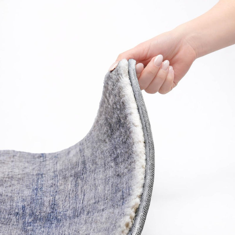 3' X 5' Navy Blue And Blue Abstract Shag Washable Area Rug With UV Protection