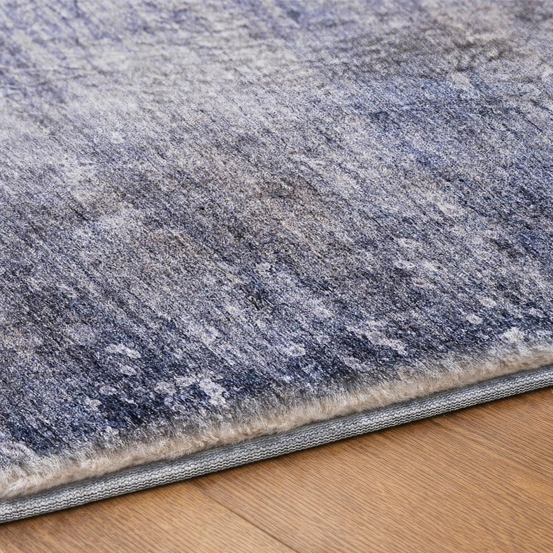 3' X 5' Navy Blue And Blue Abstract Shag Washable Area Rug With UV Protection