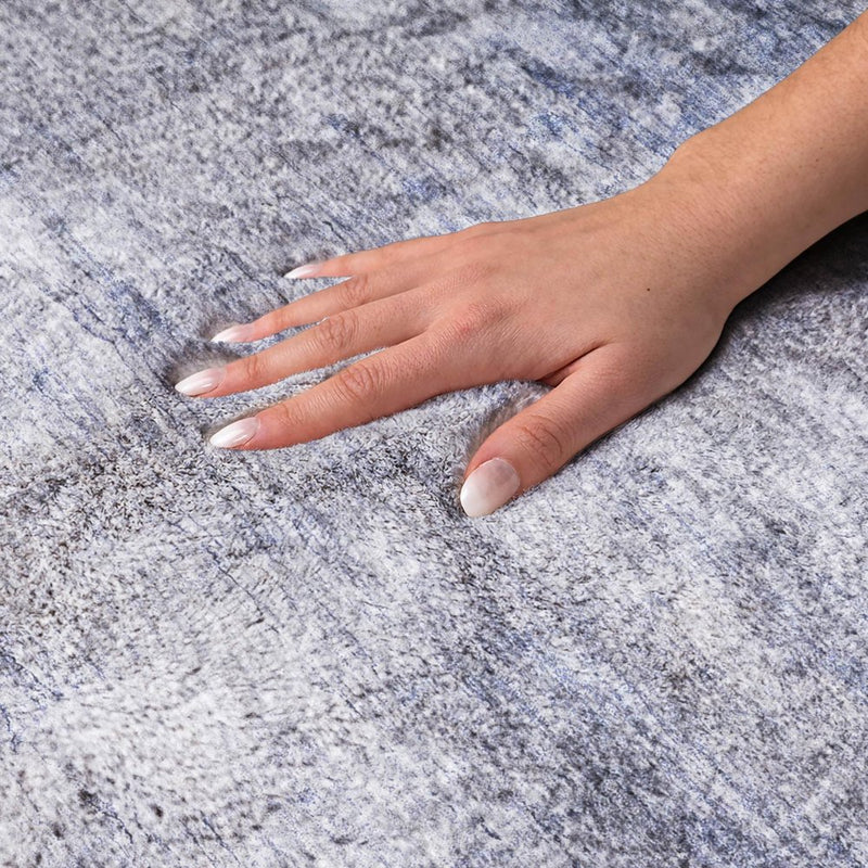 8' X 10' Navy Blue And Blue Abstract Shag Washable Area Rug With UV Protection