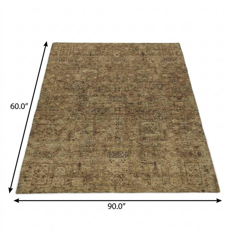 5' X 8' Brown And Beige Oriental Shag Washable Area Rug With UV Protection