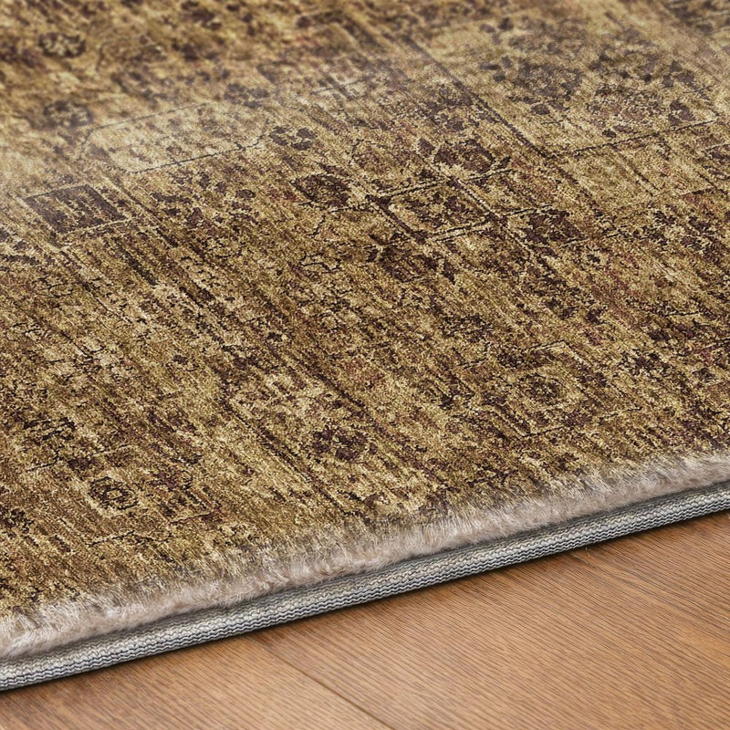 5' X 8' Brown And Beige Oriental Shag Washable Area Rug With UV Protection