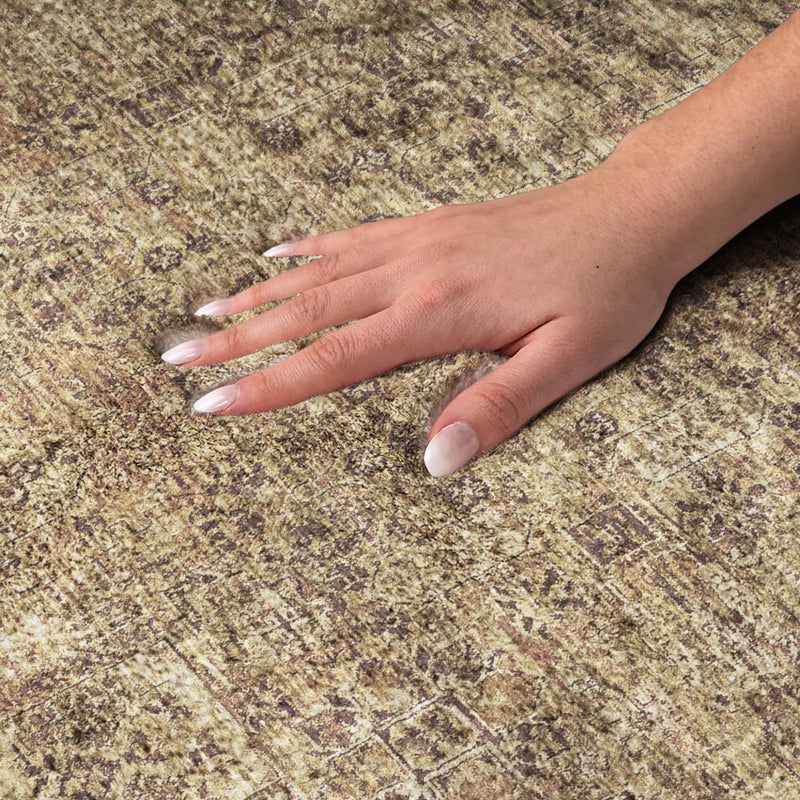 5' X 8' Brown And Beige Oriental Shag Washable Area Rug With UV Protection