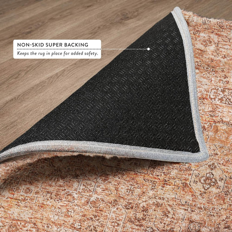 10' X 14' Salmon And Orange Oriental Shag Washable Area Rug With UV Protection