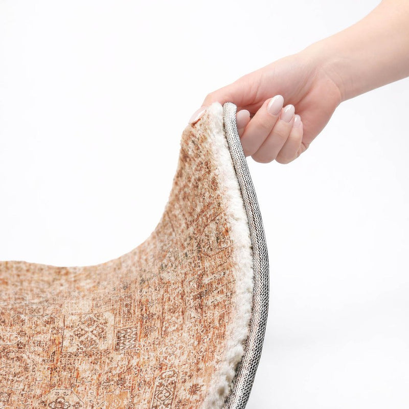 10' X 14' Salmon And Orange Oriental Shag Washable Area Rug With UV Protection