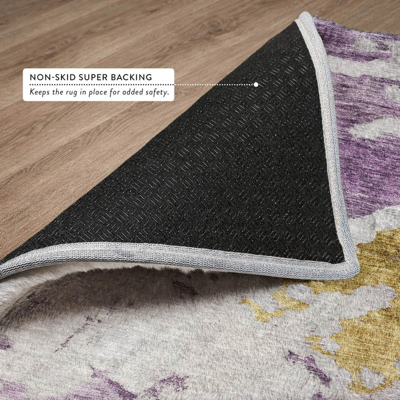9' X 12' Purple And Lavender Abstract Shag Washable Area Rug With UV Protection