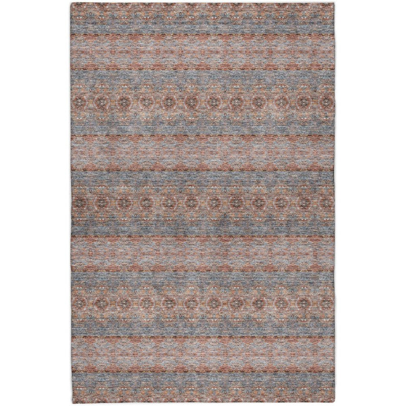 5' X 8' Orange And Copper Floral Shag Washable Area Rug With UV Protection