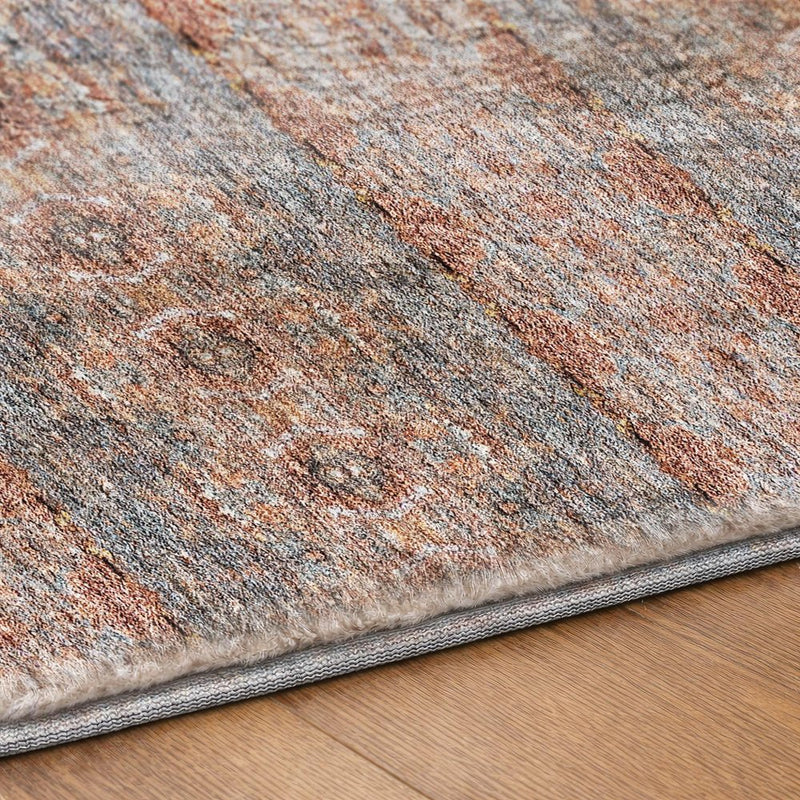 8' X 10' Orange And Copper Floral Shag Washable Area Rug With UV Protection