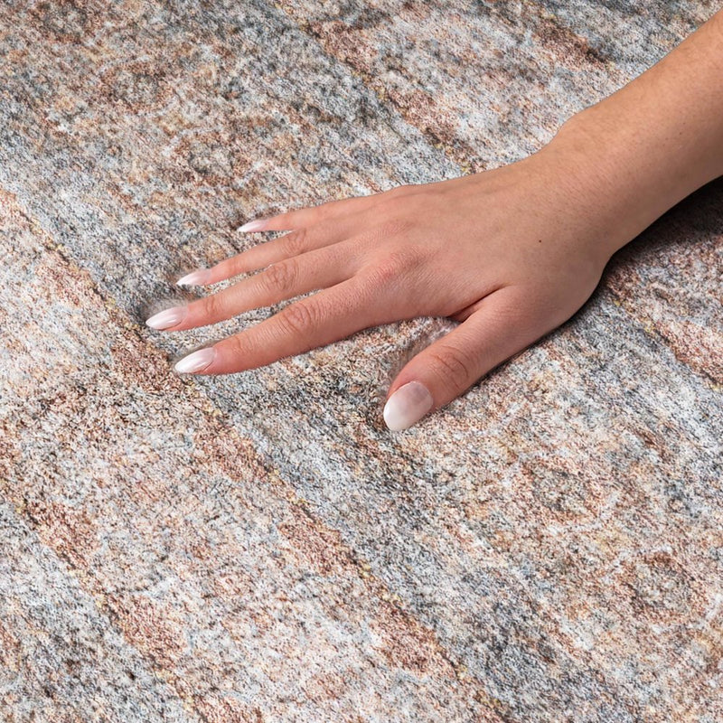 8' X 10' Orange And Copper Floral Shag Washable Area Rug With UV Protection