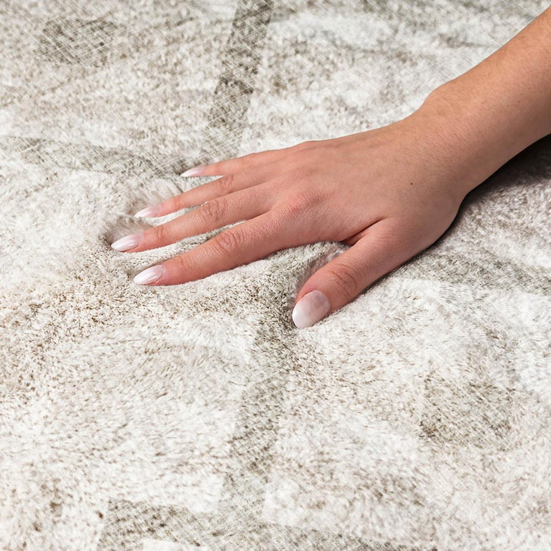 3' X 5' Beige And Tan Geometric Shag Washable Area Rug With UV Protection