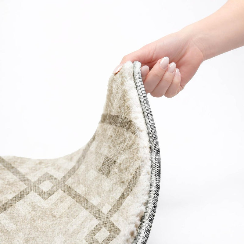8' X 10' Beige And Tan Geometric Shag Washable Area Rug With UV Protection