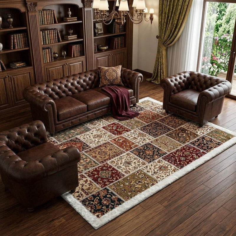 8' X 10' Taupe And Beige Patchwork Shag Washable Area Rug With UV Protection