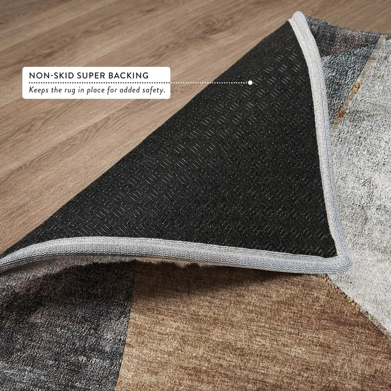 5' X 8' Gray And Charcoal Abstract Shag Washable Area Rug With UV Protection