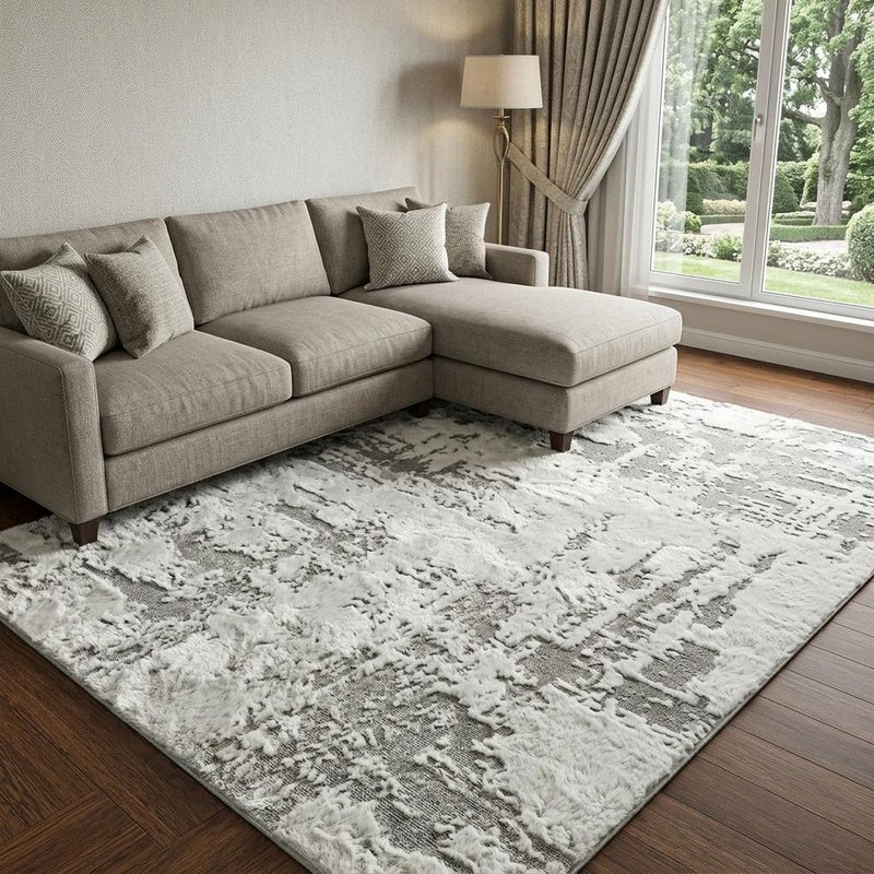 8' X 10' Gray And Charcoal Abstract Shag Washable Area Rug With UV Protection