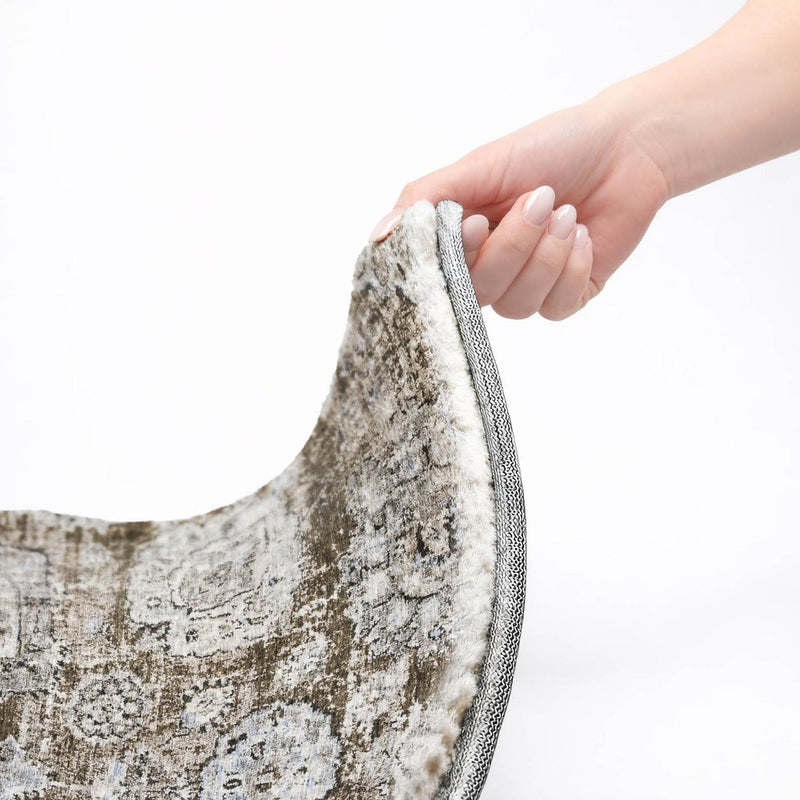 8' Chocolate And Brown Floral Shag Washable Round Rug With UV Protection