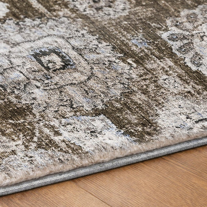 8' Chocolate And Brown Floral Shag Washable Round Rug With UV Protection